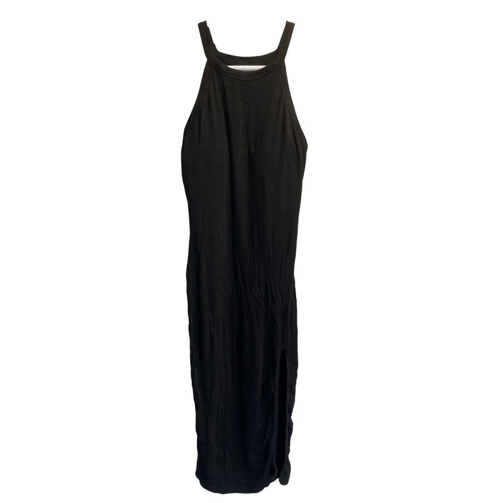 UNBRANDED Women's Halter Neck Slit Midi Dress Medium Black Sleeveless